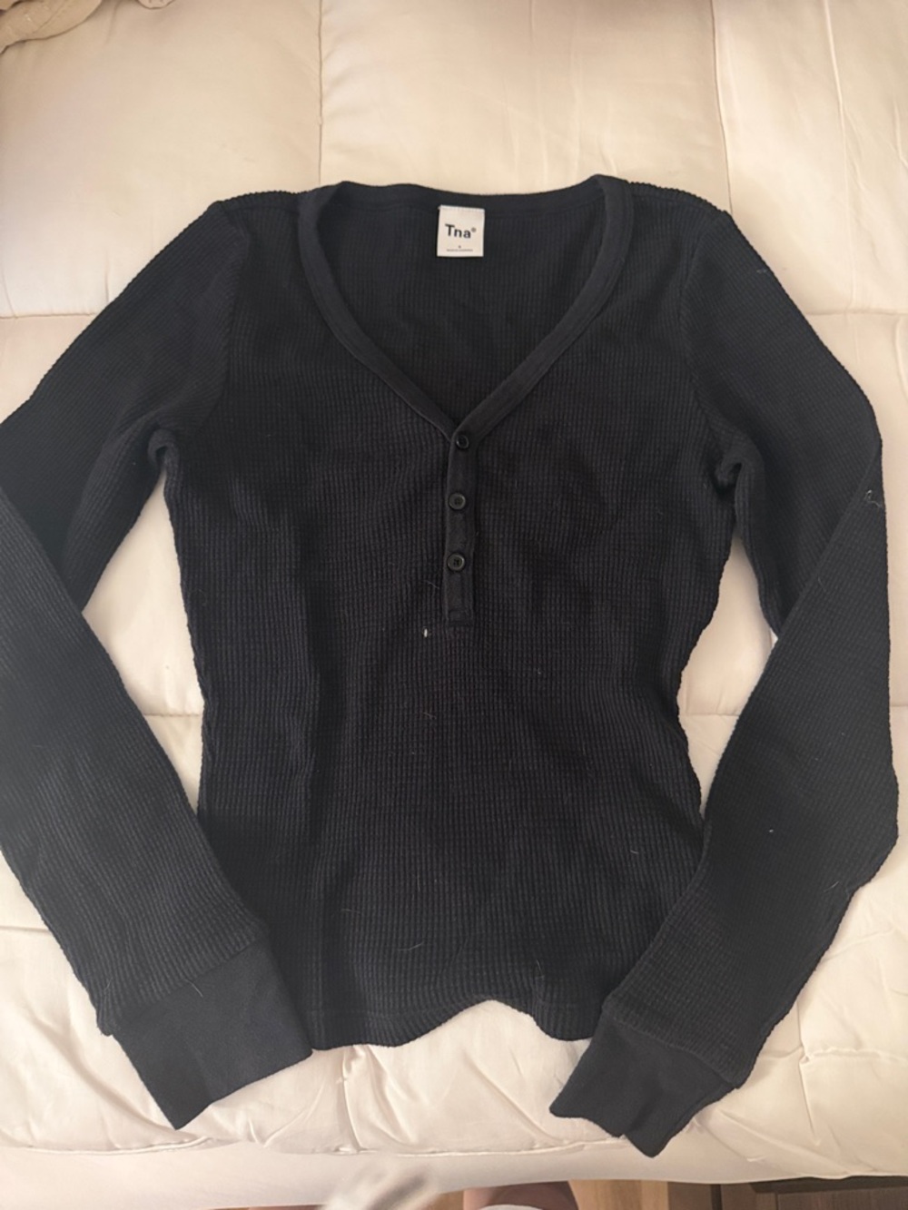 TNA Black Ribbed Henley Long-Sleeve Top